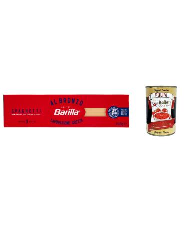 Italian Gourmet E.R. Barilla Spaghetti al Bronzo Bronze 400g Raw Processing Method + Italian Gourmet Pulpa 400g (Pack of 10)
