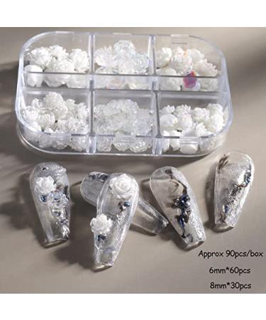 3D White Aurora Camellia Nail Charms - 90Pcs Elegant Wedding Nail Art Jewelry for DIY Decorations - Buy Online on GoSupps.com