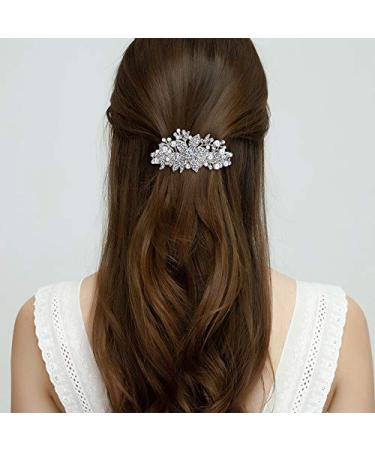 Ever Faith Austrian Crystal Hibiscus Pearl Hair Clip Barrette | Bridal Cream & Clear Silver-Tone - Buy Online on GoSupps.com