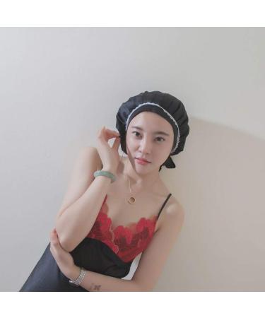SUPERLIKE 100 Percent Silk Sleeping Cap for Women Night Cap Pure Mulberry Silk Traceless Adjustable Hat Black Color One Size Black