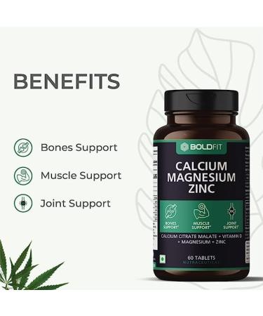YHN Calcium Tablets with Magnesium, Zinc, Vitamin D & B12 - 1000mg Bone & Joint Support - Muscle Health - 60 Vegetarian Tablets - Buy Online on GoSupps.com