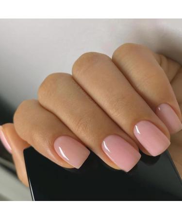 Magrace Square Press on Nails Short Fake Nails Nude Pink French Tips Acrylic Full Cover 24 PCS False Nails for Women and Girls (A-4)