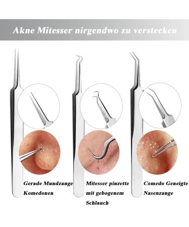 Mesee 10-Piece Blackhead Remover & Tweezers Set | Stainless Steel Acne & Pore Cleaner Accessories with Storage Box - Buy Online on GoSupps.com