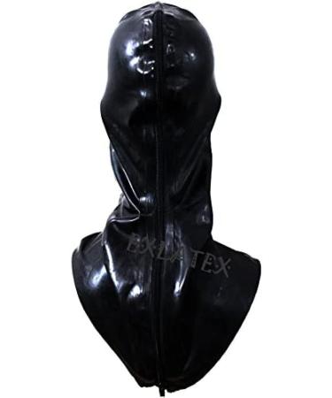 Unisex Black Latex Hood Rubber Mask with Open Mouth & Nose Zippered Design for Comfort - Buy Online on GoSupps.com