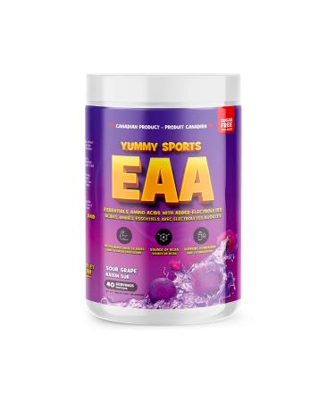Yummy Sports EAA Supplement Powder Pre Workout Powder - Keto-Friendly Gluten-Free Sports Nutrition Pre-Workout Powder for Men & Woman - 360g 40 Servings - Sour Grape