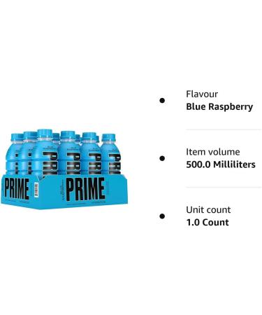 12x Prime Hydration Energy Drinks by Logan Paul & KSI - 500ml (16.9 Fluid oz) - Naturally Flavoured with Zero Sugar Boost Energy and Caffeine Free (Pack of 12) (Blue Raspberry) - Buy Online on GoSupps.com