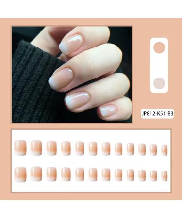 French Stick on Short Glossy Press Nails Kit - 24 Pcs Nude White Gradient False Nail Tips Set with Glue for Women - Buy Online on GoSupps.com