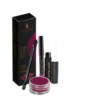 STAY GOLDEN COSMETICS Mysteria Glitter Lip Kit Long Lasting Up to 10 Hour Wear Transfer Proof and Smudge Proof 3 fl.oz. Fuchsia