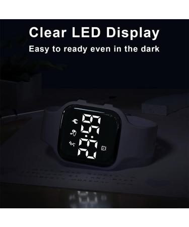 HUYVMAY Kids Fitness Tracker Pedometer Watch - LED Sports Watch with Alarm Clock Timer, Calories Counter - Non Bluetooth, No App Needed - 1 Hour Charging for 21 Days Use - White - Buy Online on GoSupps.com