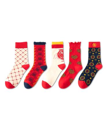 Chinese New Year Red Socks Comfortable and Breathable Autumn and Winter Women's Cotton Socks 5 Pairs (Color : Red-3 Size : 34-39) 34-39 Red-3