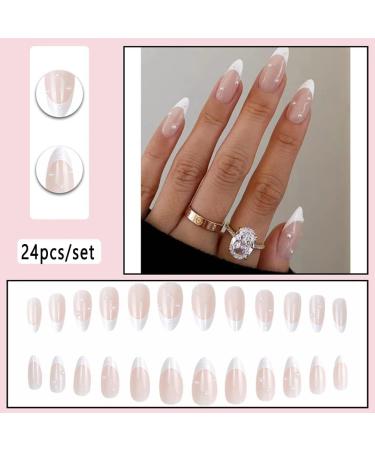 Wedity 24 Pieces Pointed Nail Stickers French Rainbow Line Small Flower Fake Nail Stickers Press Fake Nails Artificial Nails for Women Girls (C) White - Buy Online on GoSupps.com