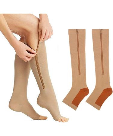 2 Pairs Compression Stockings with Zipper - Toe-Free Calf Zip for Men & Women | Medical-Grade Compression for Varicose Veins & Edema Recovery - Buy Online on GoSupps.com
