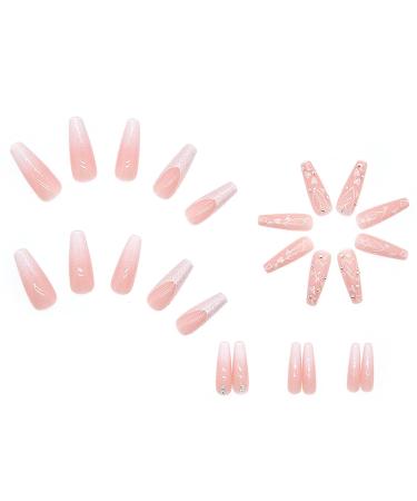 FOAMEE Long Coffin Glitter Sequins Press on Nails - Pink Heart Design | Rhinestone False Nails for Women - Buy Online on GoSupps.com