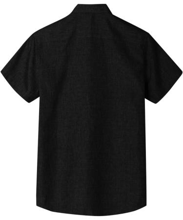 Men's Linen Short Sleeve Reversible Collar Shirt - Black Henley with Pocket | 4XL Business & Medieval Style - Buy Online on GoSupps.com