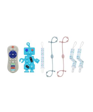 Myvikcar Remote & Robot Teethers + 2PCs Silicone Toy Safety Straps