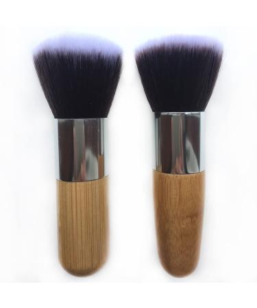 RN BEAUTY 2 Pieces Makeup Brushes Blush Brush Foundation Brush With Bamboo Handle Contour Bronzer Face Blender Brush for Liquid Cream Powder Mineral Buffing Blending Kabuki Brush Soft Synthetic Fibers Bristles (Flat & Round Top)