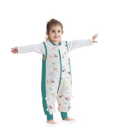 Baby Sleep Sack with Feet Winter 2.5 TOG 100% Cotton Baby Sleep Bag with Legs Sleeveless with 3 Methods Zipper Toddler Sleeping Sack for Newborns and Infants 12-24 Months (Green Animal M)