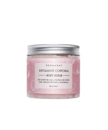 Dermanat Body Scrub. Nourishing and Hydrating Body Skin Exfoliating Scrub with Shea Butter & delicious coconut-lemon scent. Gentle Exfoliation and Cleansing. 8.8 oz.