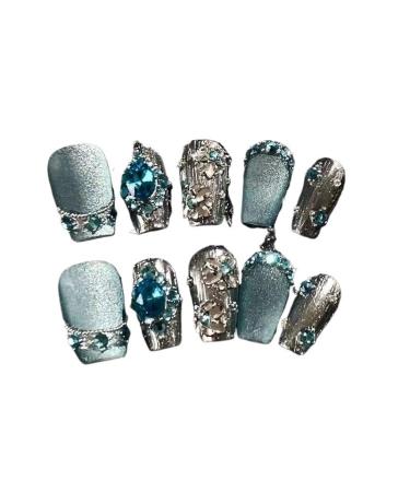 Temperament nail art pure hand-made short wearing a fairy princess nail art flash diamond sapphire.(M)