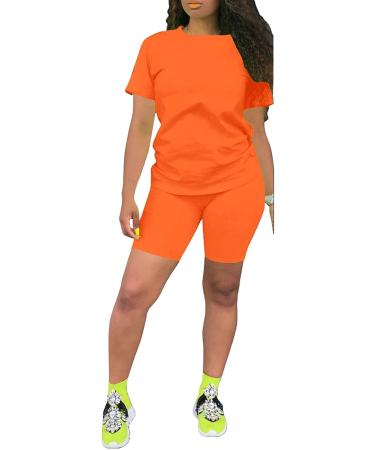 PINSV Women's Summer Bodycon Short Pants Workout Set - Orange, Large - Buy Online on GoSupps.com