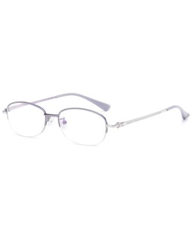 Lanomi blue light filter reading glasses Half frame metal women men oval reading aid visual aid anti blue light glasses +1.0 to +4.0 silver 1.5 diopters