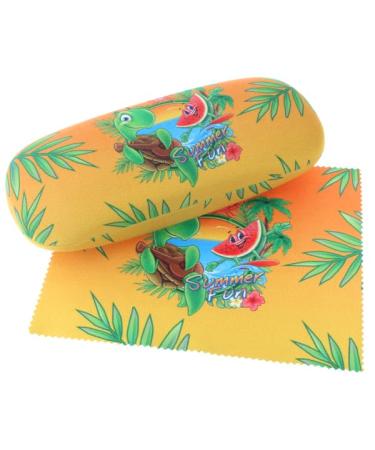Paule & Knopf Summery hard case in orange with turtle motif and matching microfibre cloth