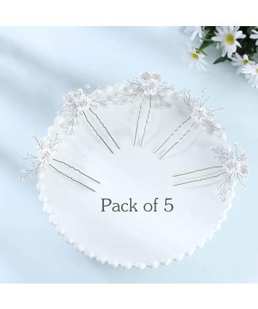 Unicra Silver Rhinestone Bride Wedding Hair Pins - Pack of 5 | Bridal Hair Pieces Prom Clips for Women and Girls - Buy Online on GoSupps.com