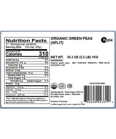 Yupik Organic Split Green Peas 2.2 lb - Non-GMO, Vegan, Gluten-Free - Buy Online on GoSupps.com