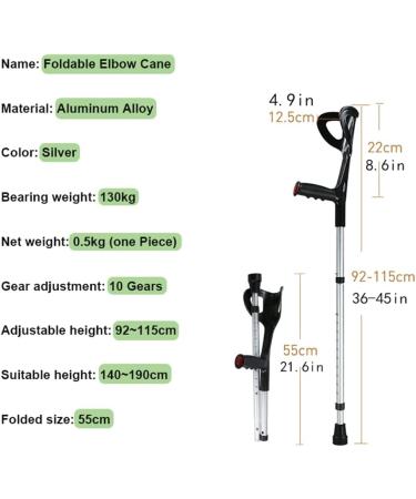 Foldable Forearm Crutches for Height 140-190cm Ergonomic Crutches for Adults Non-Slip Rubber Feet 10 Stops Height Adjustable Multifunction Crutches (1 pcs) () Selfless dedication - Buy Online on GoSupps.com