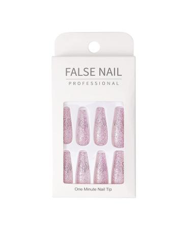 Brishow Coffin Artificial Nails - Long Flame Glitter Press-On Ballerina Acrylics - 24 Pieces for Women & Girls | International Shipping Available - Buy Online on GoSupps.com
