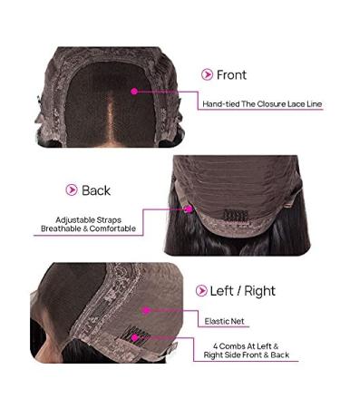 12 Body Wave Lace Closure Human Hair Wig 180 Density - Short Bob Glueless Frontal Wig with Baby Hairs - Natural Color - 4x4 Wig - Buy Online on GoSupps.com