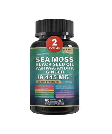 22-in-1 Sea Moss Herbal Supplement with Himalayan Shilajit Ashwagandha Rhodiola Rosea Ginseng 19445mg Veggie Capsules (120 Capsules Sea Moss Capsule) Sea Moss (Pack of 2 120 Caps) 120 Count (Pack of 1)