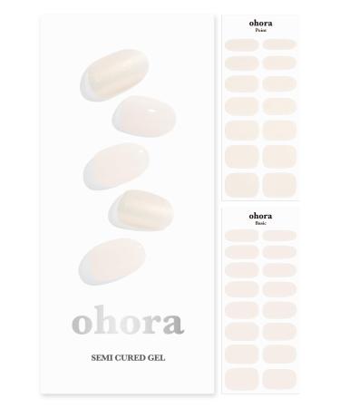 ohora Semi Cured Gel Nail Strips (N Glazed Linen) - Works with Any Nail Lamps Salon-Quality Long Lasting Easy to Apply & Remove - Includes 2 Prep Pads Nail File & Wooden Stick