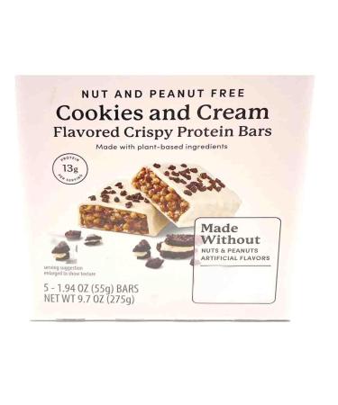 Cookies & Cream Crispy Protein Bar - Gluten-Free Peanut-Free No Artificial Flavor or Colors 5ct On the Go Snack Snacking Candy Food Post Workout Gym Treat bg 9.7oz Box