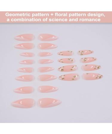 24-PCS French Tip Almond Press on Nails Medium Fake Nails Flower Pattern Design Coffin Press on Fake Nails Glossy False Nails Full Cover Acrylic Nails for Women & Girls - Buy Online on GoSupps.com