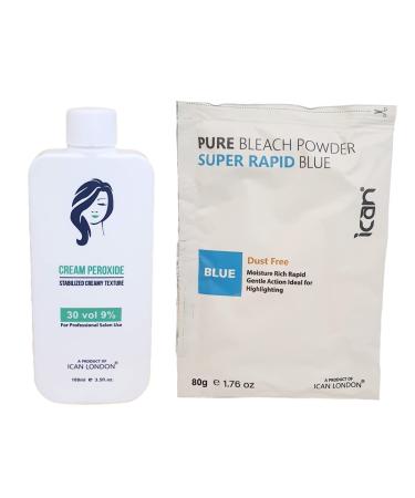 ICAN LONDON CREAM PEROXIDE 30 VOL 9% 100 ML + RAPID BLUE POWDER BLEACH 80 G SET
