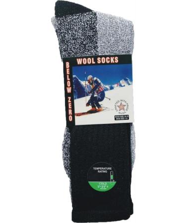 Diamond Star Merino Wool Socks 6 Pairs Thermal Socks Insulated for Cold Weather Winter Socks For Men & Women Solid Black 10-13