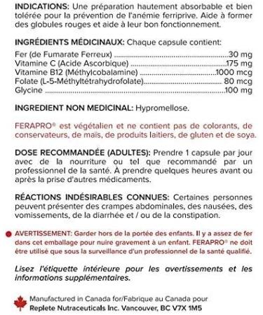 FERAPRO 30MG 100 CAPS | Vegan Iron Supplement | With Vitamin C 175mg Methylcobalamin 1000mcg 5-MTHF 80mcg and Glycine 100mg - Buy Online on GoSupps.com