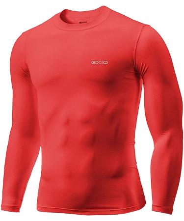 EXIO Men's Compression Baselayer Top | Cool Dry Workout Shirt - Medium Tall - Short & Long Sleeve | Red (EXR01-RD) - Buy Online on GoSupps.com