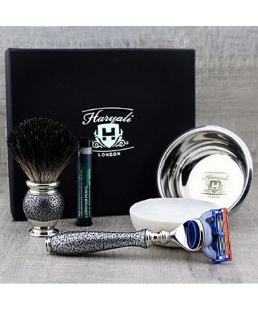 5 Pc Mens Shaving Kit 5 Edge Razor With Black Badger Hair Shaving Brush Soap Bowl and Alum Perfect Set For Men