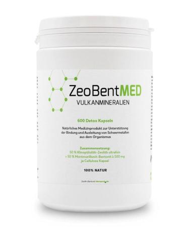 Zeobent Med 600 Detox capsules medical device high-dose highly effective ultrafein 9 m pharmacy quality detoxification of heavy metals 100% zeolite clinopy zeolith bentonite 600 pieces (1 Pack)