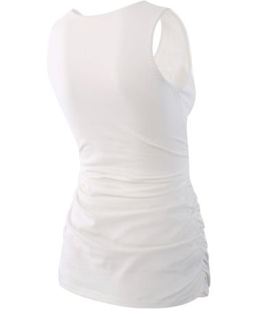 ZUMIY Maternity Nursing Top - Women's Cotton V Neck Ruched Waist Double Layered Tank - White - Buy Online on GoSupps.com