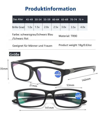 Eyglajdd TR90 Rectangle Two-Tone Reading Glasses - 3 Pack Gray-Blue-Red Blue Light Blocking 2.5x Reading Aid - International Shipping Available - Buy Online on GoSupps.com