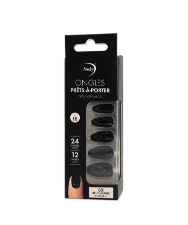 Looky Press On Nails Set #18| 24 Pcs of 12 Sizes Ready-to-Wear False Nails | With Nail Glue & Stickers Manicure Stick Included | Durable Fake Nail Kit for Quick Glam Looks | Easy Application