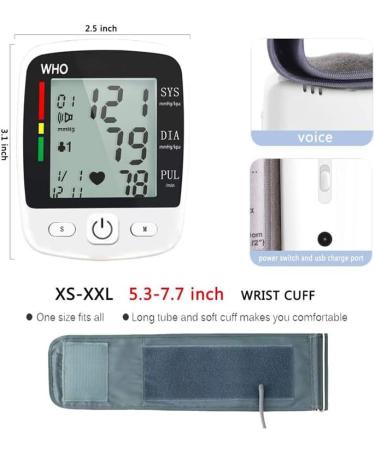 Buy Rechargeable Digital Wrist Cuff Blood Pressure Monitor - Smart Voice Sphygmomanometer with Large Screen & 180 Memory Records - International Shipping Available - Buy Online on GoSupps.com