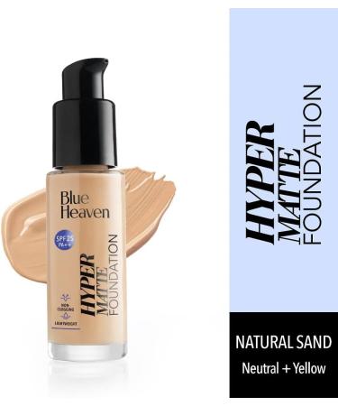 Bl/u/e H//e aven Hyper Matte Foundation for Face Makeup with SPF 25 PA++ Matte Finish Light Weight Formula Medium Coverage for All types of Skin Cream 103-Natural Sand 30ml - Buy Online on GoSupps.com