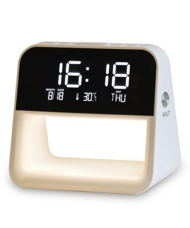 Wilit LED bedside lamp with charging function light alarm clock Touch Dimmable with 3 brightness levels wake up light with double alarm clock and thermometer warm night light lamp for children/adults