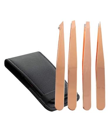 Wresetly 4-Piece Eyebrow Tweezers Set - Pointed & Angled Tweezers with Leather Case - Gold | Perfect for Precision Grooming | International Shipping Available - Buy Online on GoSupps.com