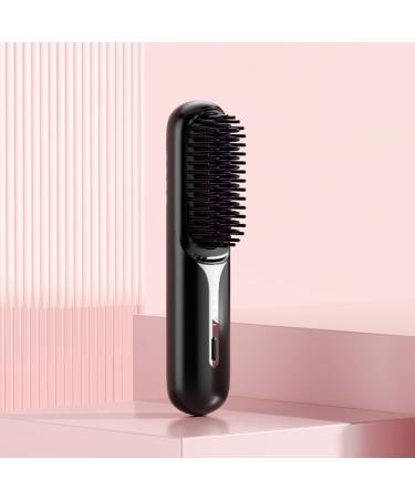 Cordless Hair Straightener Brush - Portable Heated Straightening Brush for Travel Party Mini Ionic Hot Comb Straightener for Women Ceramic Coating Lightweight for Touch-ups Anti-Scald (Black)