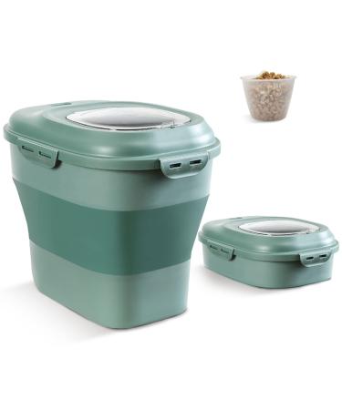 BNOSDM Collapsible Dog Cat Food Storage Container 30 lb Airtight Food Container Plastic Pet Treat Rice Bin with Lid Scoop & Wheel for Dog Cat Rabbit Bird Green